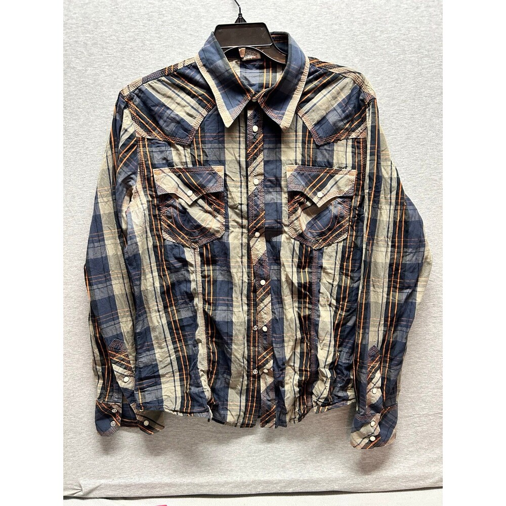 True Religion Western Style Stripped Plaid Snap Buttons L/S Shirt sz 2XL (9-03m)